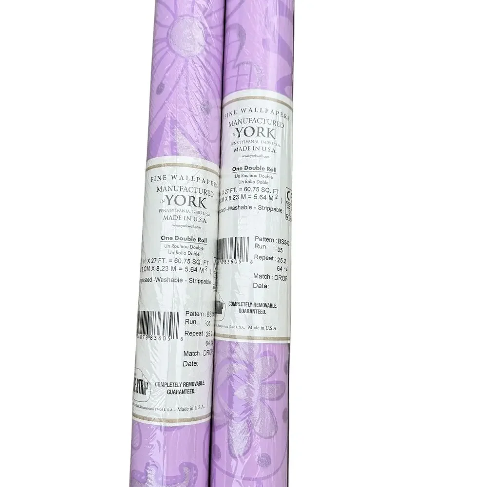 York Fine Wallpaper Purple Floral Style BS5421 Girls Room Washable One Roll NEW